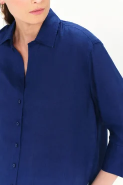Caroll Camisa Coraline 100% lino Azul oscuro Online