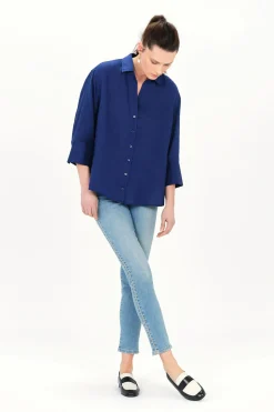 Caroll Camisa Coraline 100% lino Azul oscuro Online