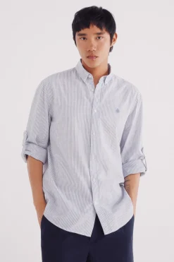 Springfield Camisa cotton slub rayas azul Best