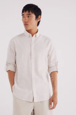 Springfield Camisa cotton slub rayas beige Outlet