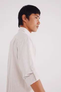 Springfield Camisa cotton slub rayas beige Outlet