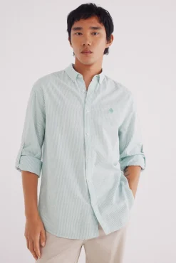 Springfield Camisa cotton slub rayas verde Best