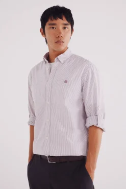 Springfield Camisa cotton slub rayas burdeos Clearance