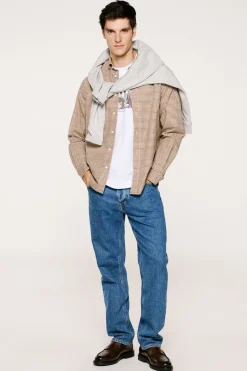 Selected Camisa cuadros 100% algodón Beige New