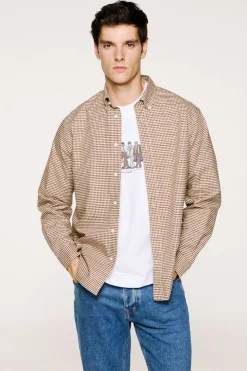 Selected Camisa cuadros 100% algodón Beige New