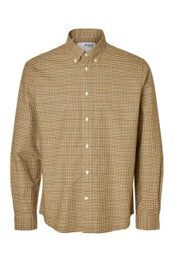Selected Camisa cuadros 100% algodón Beige New