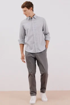 Cortefiel Camisa cuadros algodón tencel Gris Sale