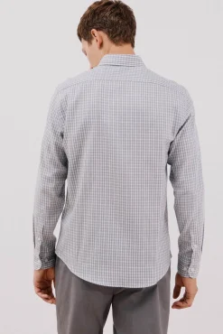 Cortefiel Camisa cuadros algodón tencel Gris Sale