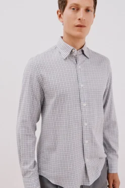 Cortefiel Camisa cuadros algodón tencel Gris Sale
