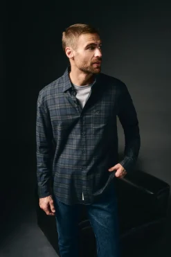 OOTO Camisa cuadros franela Azul marino