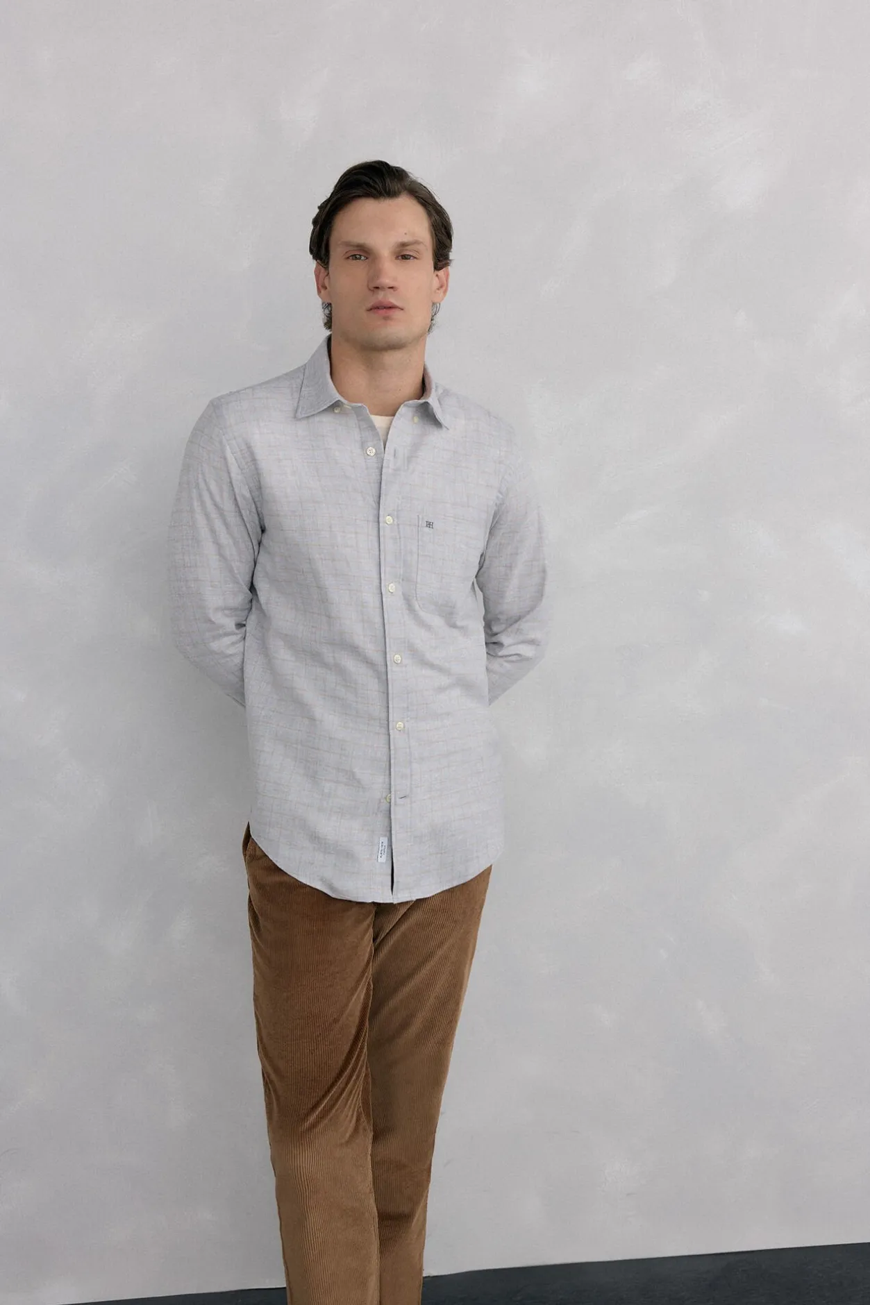 Pedro del Hierro Camisa cuadros franela tejido italiano Gris Hot