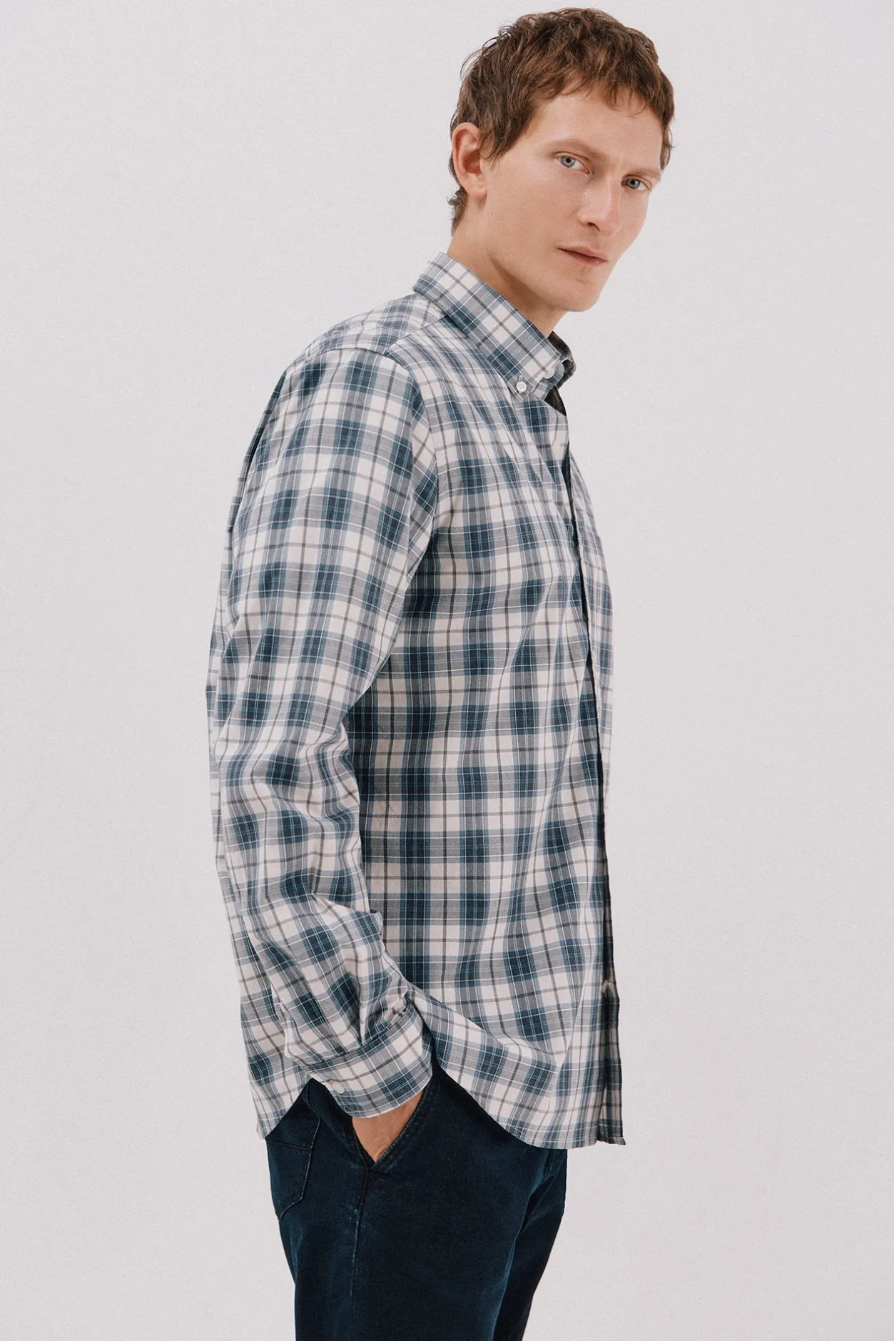 Cortefiel Camisa cuadros popelín Azul marino Best