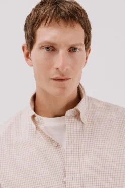 Cortefiel Camisa cuadros popelín Camel Sale