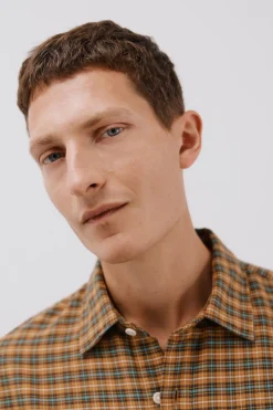 Cortefiel Camisa cuadros Tencel Estampado amarillo New