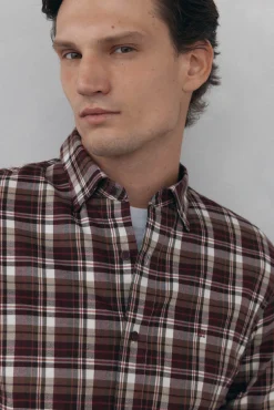 Pedro del Hierro Camisa cuadros Tencel Burdeos Outlet