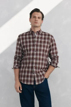 Pedro del Hierro Camisa cuadros Tencel Burdeos Outlet