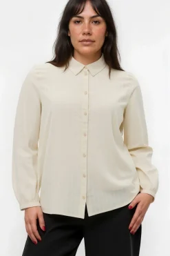 Vero Moda Curve Camisa de algodón de manga larga talla grande Beige Hot