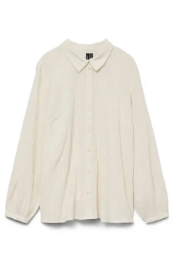 Vero Moda Curve Camisa de algodón de manga larga talla grande Beige Hot