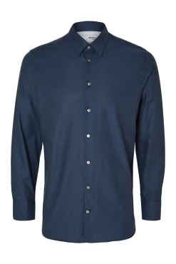 Selected Camisa de algodón orgánico Slim Fit. Azul marino Outlet