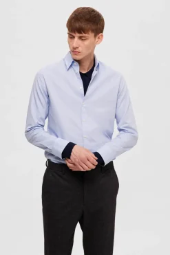 Selected Camisa de algodón orgánico Slim Fit. Azul Discount