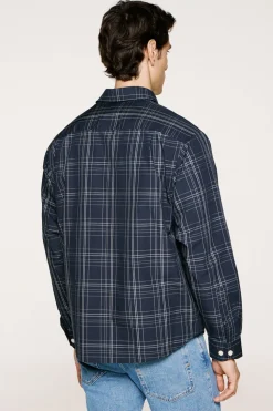 Selected Camisa de cuadros popelín. Azul marino Sale