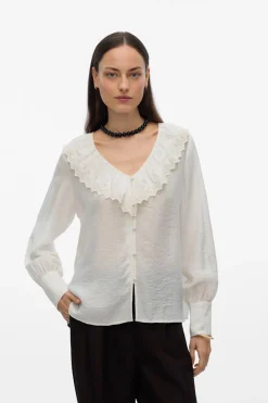 Vero Moda Camisa de cuello volante Blanco Hot