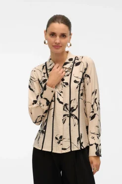 Vero Moda Camisa de manga larga con lineas bordadas Beige Best