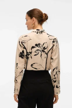 Vero Moda Camisa de manga larga con lineas bordadas Beige Best