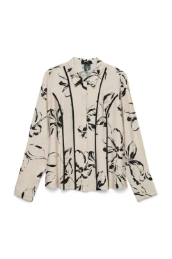 Vero Moda Camisa de manga larga con lineas bordadas Beige Best