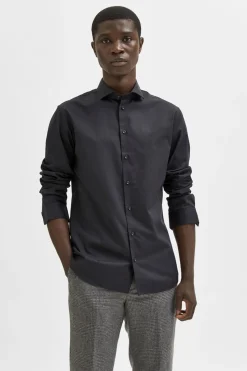 Selected Camisa de manga larga de vestir 100% algodón Negro New
