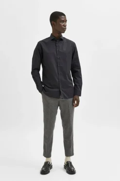 Selected Camisa de manga larga de vestir 100% algodón Negro New