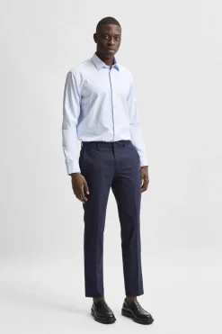 Selected Camisa de manga larga de vestir 100% algodón regular fit Azul Outlet