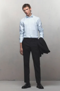 Selected Camisa de manga larga de vestir 100% algodón Azul Sale