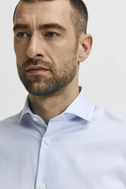 Selected Camisa de manga larga de vestir 100% algodón Azul Sale