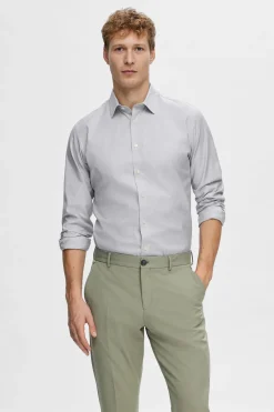 Selected Camisa de manga larga de vestir 100% algodón Azul marino Hot