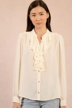 Molly Bracken Camisa de manga larga detalle volantes Marfil Clearance