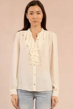 Molly Bracken Camisa de manga larga detalle volantes Marfil Clearance