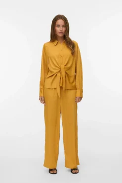 Vero Moda Camisa de manga larga satinada Amarillo Sale
