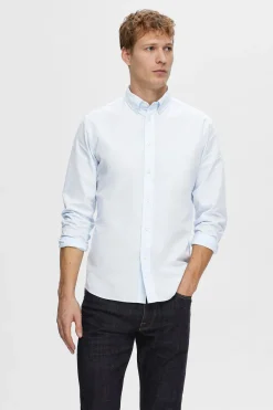 Selected Camisa de manga larga Slim Fit confeccionada con algodón reciclado Azul Sale