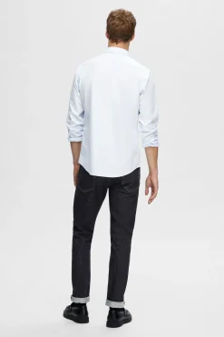 Selected Camisa de manga larga Slim Fit confeccionada con algodón reciclado Azul Sale