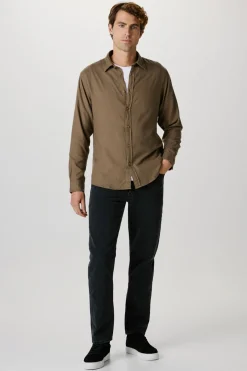 Selected Camisa de manga larga slim fit Marr&oacute;n Outlet