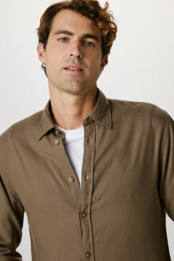 Selected Camisa de manga larga slim fit Marr&oacute;n Outlet