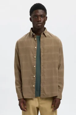 Selected Camisa de manga larga slim fit Marr&oacute;n Clearance