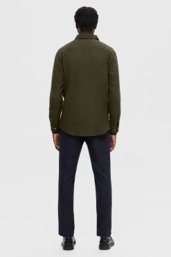 Selected Camisa de manga larga slim fit Verde oscuro Outlet