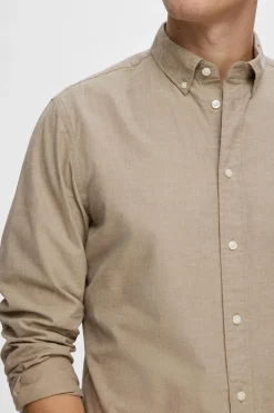 Selected Camisa de manga larga Slim Fit confeccionada con algodón reciclado Beige Best