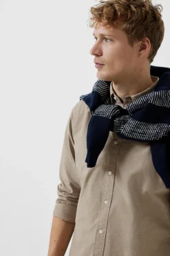 Selected Camisa de manga larga Slim Fit confeccionada con algodón reciclado Beige Best