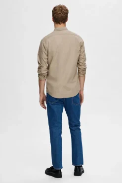 Selected Camisa de manga larga Slim Fit confeccionada con algodón reciclado Beige Best