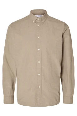 Selected Camisa de manga larga Slim Fit confeccionada con algodón reciclado Beige Best