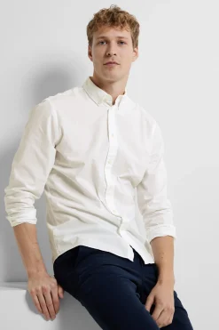 Selected Camisa de manga larga Slim Fit confeccionada con algodón reciclado Blanco Online