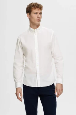 Selected Camisa de manga larga Slim Fit confeccionada con algodón reciclado Blanco Online